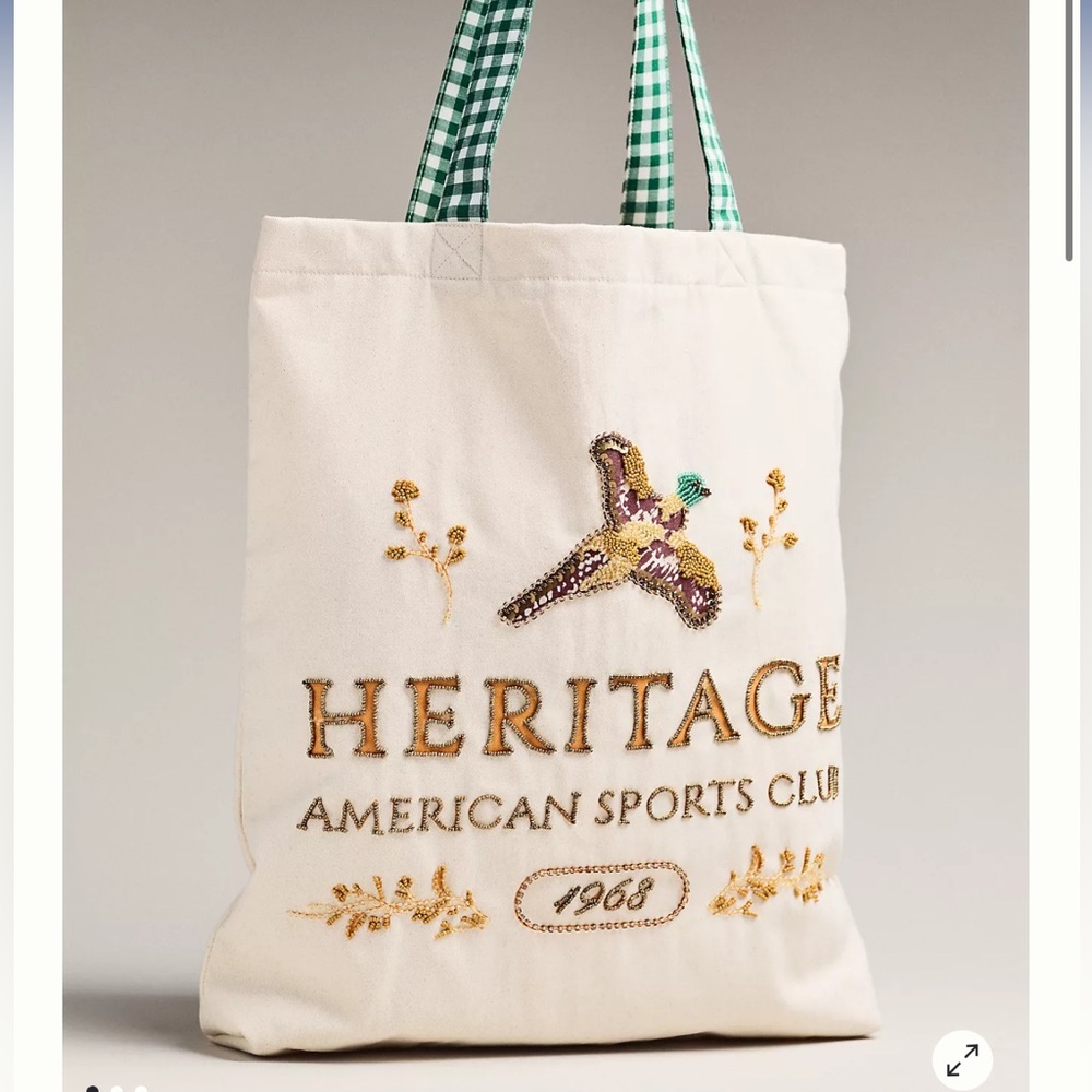Printed Beaded Canvas Tote Bag